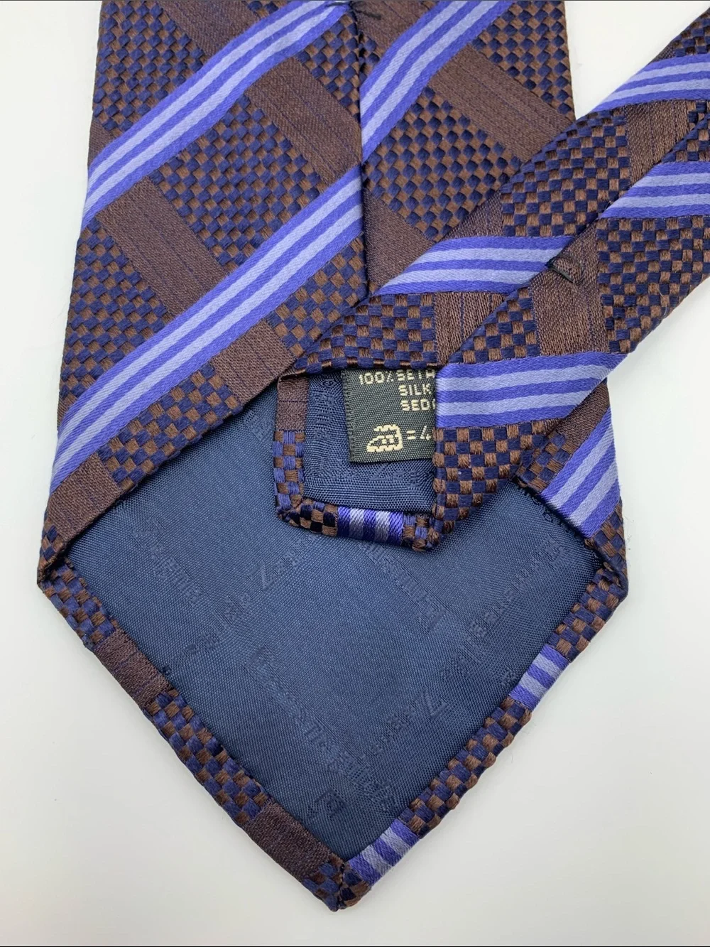Ermenegildo Zegna Silk Tie Brown Purple Geometric Woven Made in Italy
